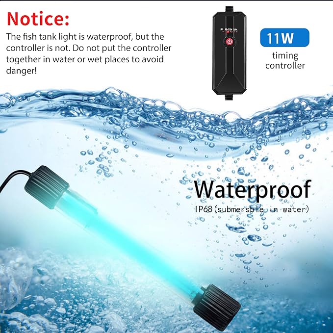 Aquarium Clean Light，11W Submersible Light with Test Card,Aquarium Water Clean Green Clear Waterproof Clean Lamp for for Sump Pond Filter Tank (11W)