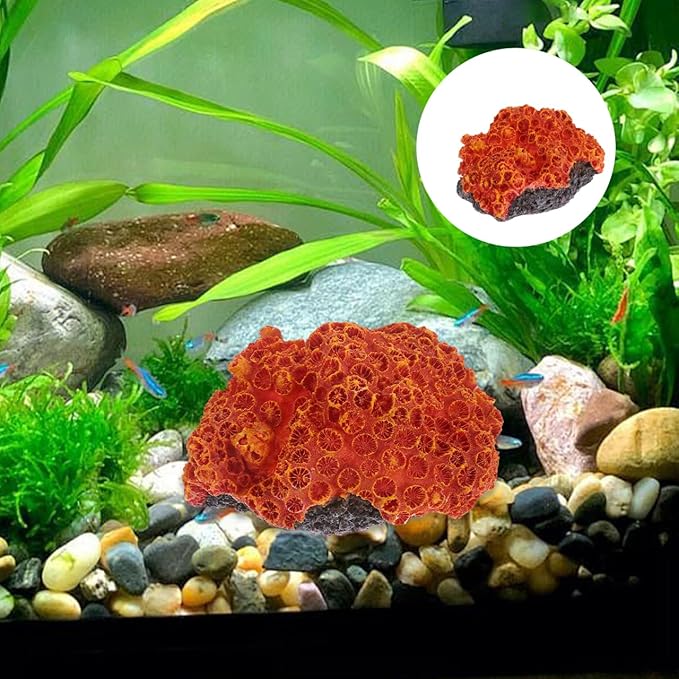 balacoo Aquarium Fish Tank Decorations: Artificial Coral Reef Decor Orange Plant Resin Landscape Decor for, Salt Water