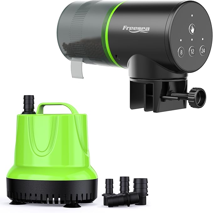 FREESEA Automatic Fish Feeder with Submersible Water Pump 660GPH 40W Fountain Pump
