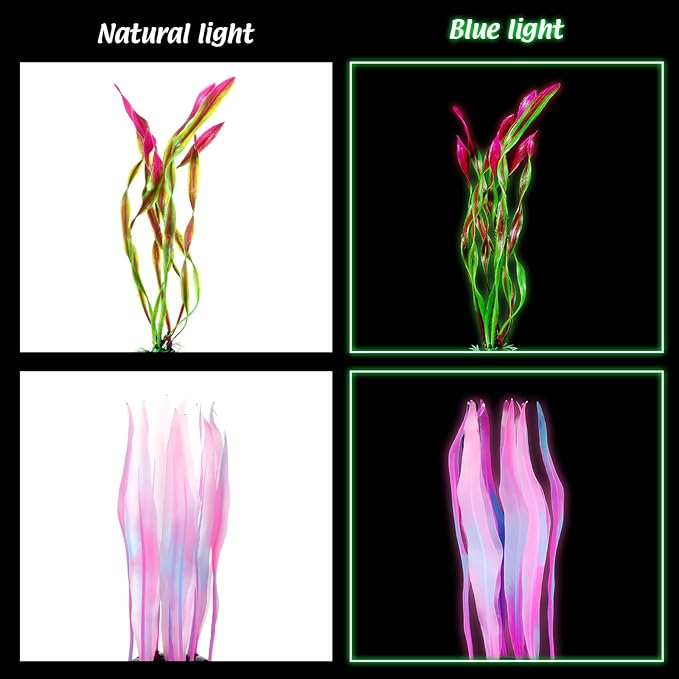Frienda 8 Pieces Glowing Effect Fish Tank Decorations Artificial Plants with 2 Style Glowing Kelp, Sea Anemone, Simulation Coral, Jellyfish, Lotus Leaf, Mushroom for Aquarium Ornament(Purple, Pink)
