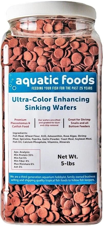 Ultra-Color Enhancing 12mm - 1/2" Small Sinking Wafers for Bottom Fish, Shrimp, Snails, Crabs, Crayfish, All Tropical Fish...5-lb Lg Jar