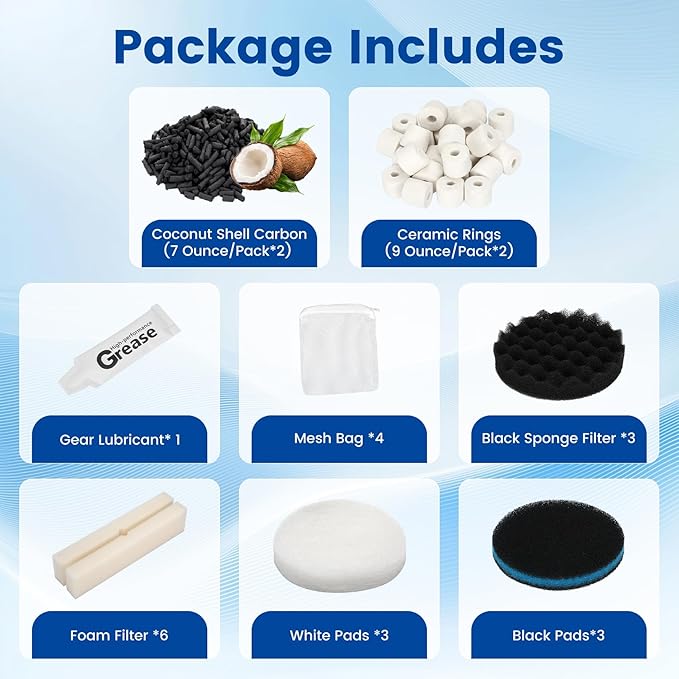 24 PCS Fx6 Aquarium Media Kits, Compatible with Fluval FX4/FX5/FX6 Canister Filters, Including Bio-Foam Block, Carbon Sponge Filter, Ceramic Ring, Silicone Lubricant, Activated Carbon, Mesh Bag