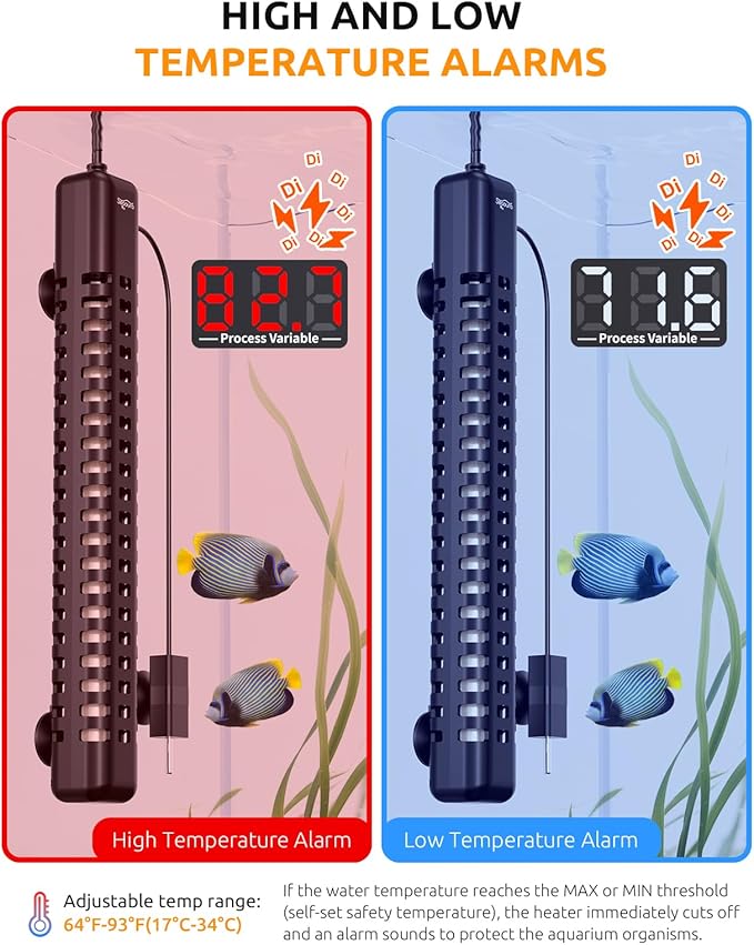 SEAOURA Aquarium Heater, 800W Fish Tank Heater for 100-180 Gallon, Submersible Heater for Aquarium with Over-Temperature Protection, Adjustable Intelligent Controller Auto Power-Off