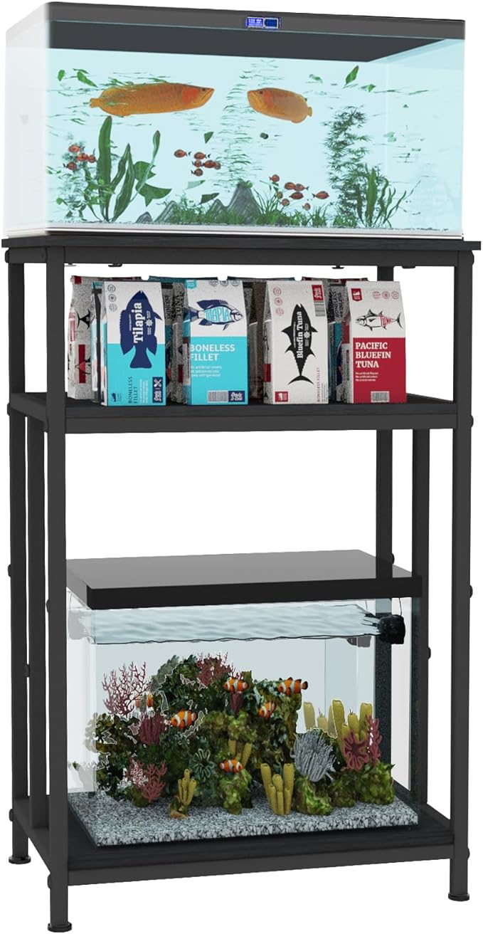 Fish Tank Stand, 3-Tier Aquarium Stand Reptile Tank Stand Heavy Duty Terrarium Stand for Home Office, Black, 5-10 Gallon