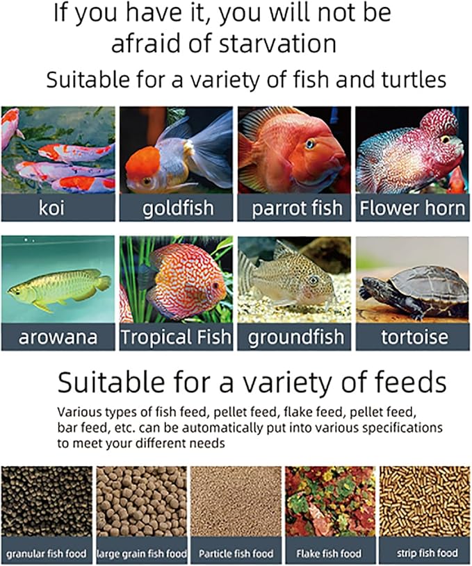 Automatic Fish Feeder, Outdoor Fish Food Dispenser with LCD Display Screen, Auto Feeding and Two Installation Methods, Moisture Proof and Won't Clog, Easily Add Food, for Small Tank, Tank, Pond