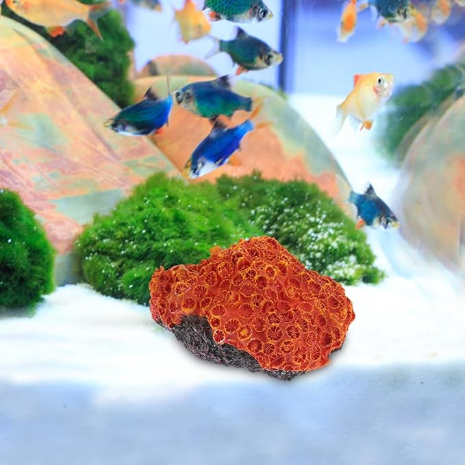 balacoo Aquarium Fish Tank Decorations: Artificial Coral Reef Decor Orange Plant Resin Landscape Decor for, Salt Water
