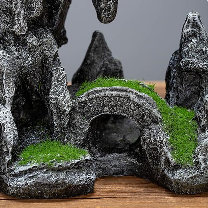 Aquarium Mountain View Ornaments, Large Fish Tank Rock Landscaping Decorations, Tree Hole Bridge Bridge Aquarium Decoration (6.69x3.54x8.26inch-L)