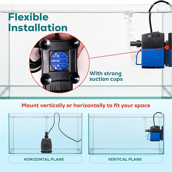 Aqua Dream 872 GPH Amphibious Water Pump - 65W Submersible or Inline External Pump with Corrosion Resistant Ceramic Shaft, 9.5ft Max Lift for Aquariums, Ponds, and Hydroponics - 8 Pcs