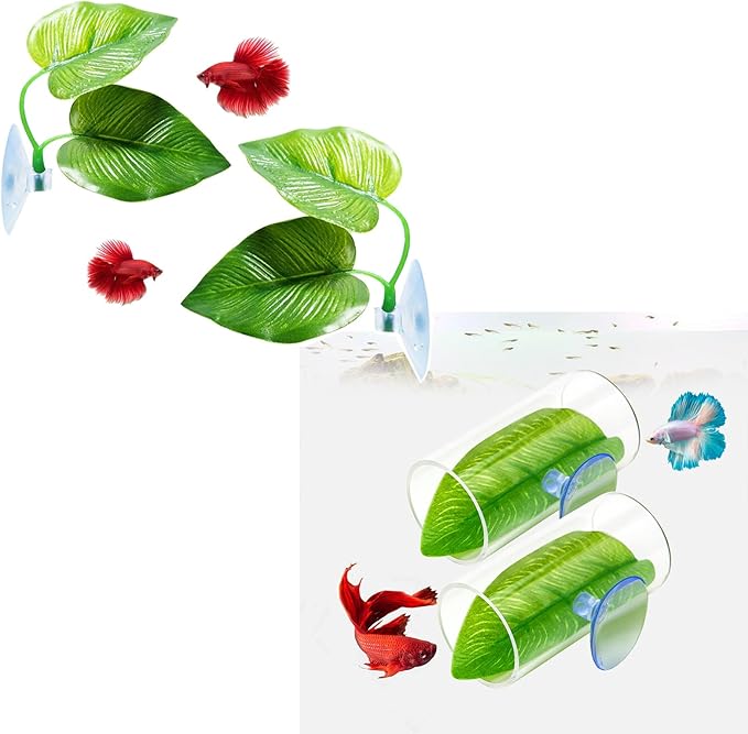 CousDUoBe 2 Pack Betta Fish Leaf Pad,2 Pack Betta Fish Acrylic Tube Tunnel