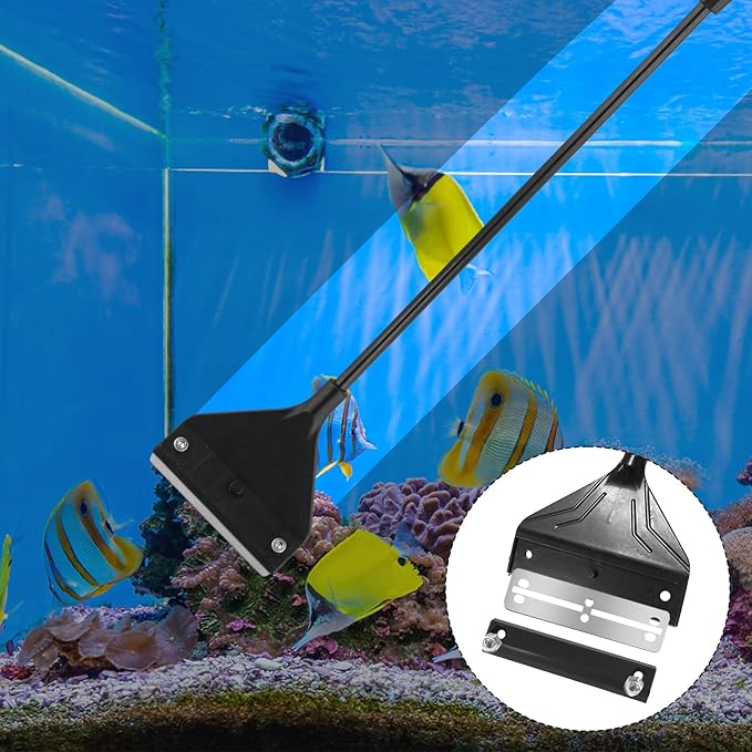 PEUTIER Algae Scraper for Glass Aquariums, 24.4 inch Extendable Handle Aquarium Scraper Scrubber Fish Tank Cleaner 2 in 1 Razor Scraper with 10 Blades Aquarium Cleaning Tools Fish Tank Accessories