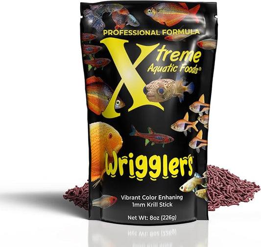 Xtreme Wrigglers - Krill-Based Live Fish Food Alternative - Vibrant Colors, Natural Protein Source, Convenient Resealable Pouch - USA Farm Grown (8oz)