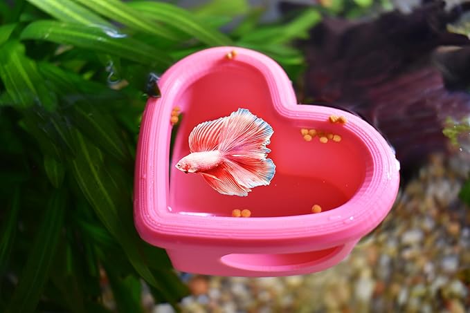 Heart Shaped Floating Fish Feeder, Floating Feeding Station, Aquarium Feeding Bowl, Unique Heart Shape Design, 3.3 x 2.7 x 1.8 Inches,