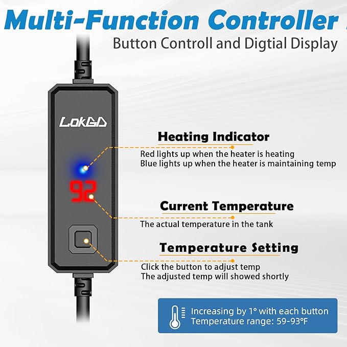 Upgraded 100W Intelligent Aquarium Heater,59°F-93°F Submersible Fish Tank Heater with Intelligent Digital Display Controller and Auto Power Off for 8-26 Gallon Freshwater Saltwater Fish Tanks