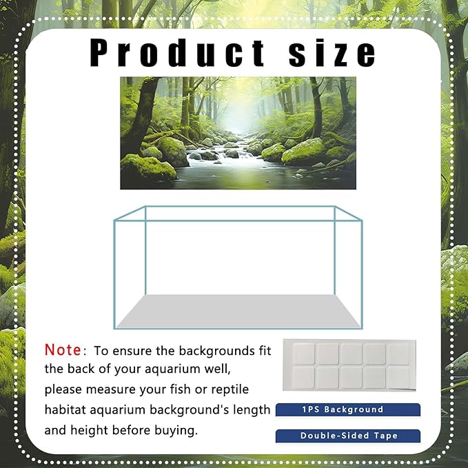 24X16IN Tropical Forest Terrarium Background, Natural Green Forest Tree Reptile Habitat Background, Misty Rainforest Aquarium Background, with 8 EVA Double-Sided Tape
