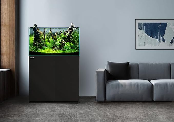LANDEN Wooden Storage Cabinet with Modern Accent Design, Multi-Purpose Furniture for Living Room and Home Décor, Works as Aquarium Stand for up to 44 Gal Tanks, Matte Black, W35.5xD17.7xH31.5 in