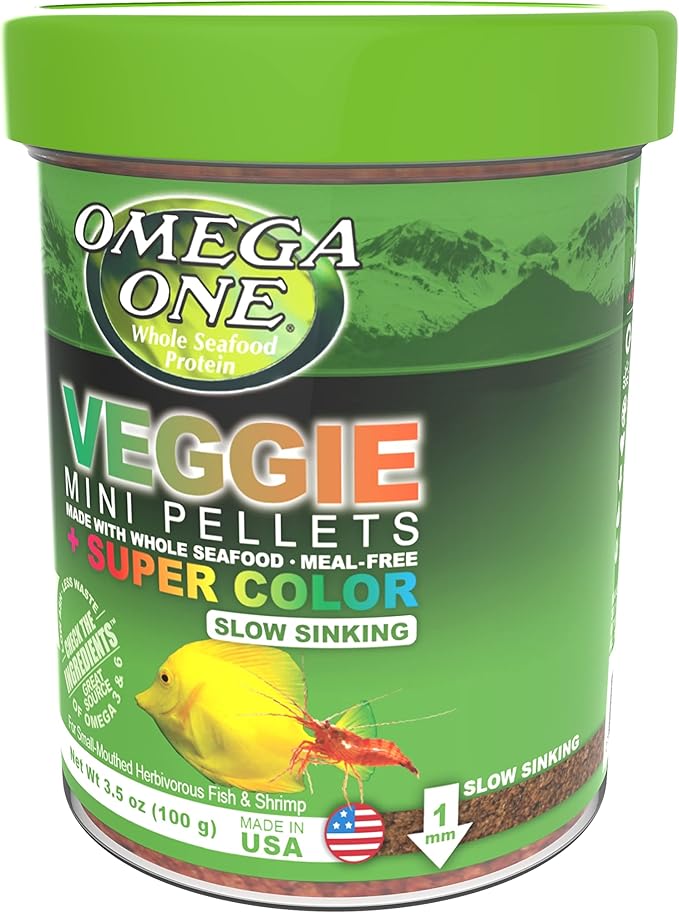 Omega One Veggie Mini Pellets, Sinking, 3.5 oz Container