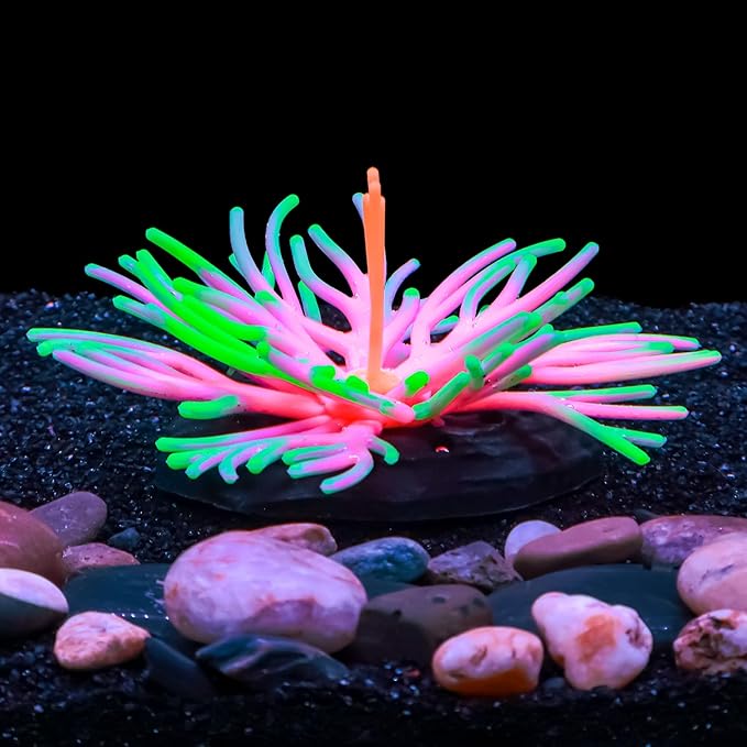 Dynamic Glow in The Dark Aquarium Decorations Unleashing Visual Effects with Soft Silica Gel, Changing Lights Colorful Glowing Coral Ornaments for Fish Tank Decor (Green, Sardine Coral)