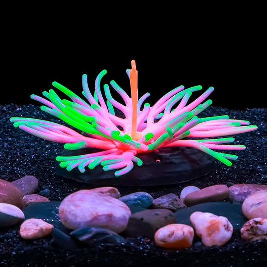 Dynamic Glow in The Dark Aquarium Decorations Unleashing Visual Effects with Soft Silica Gel, Changing Lights Colorful Glowing Coral Ornaments for Fish Tank Decor (Green, Sardine Coral)