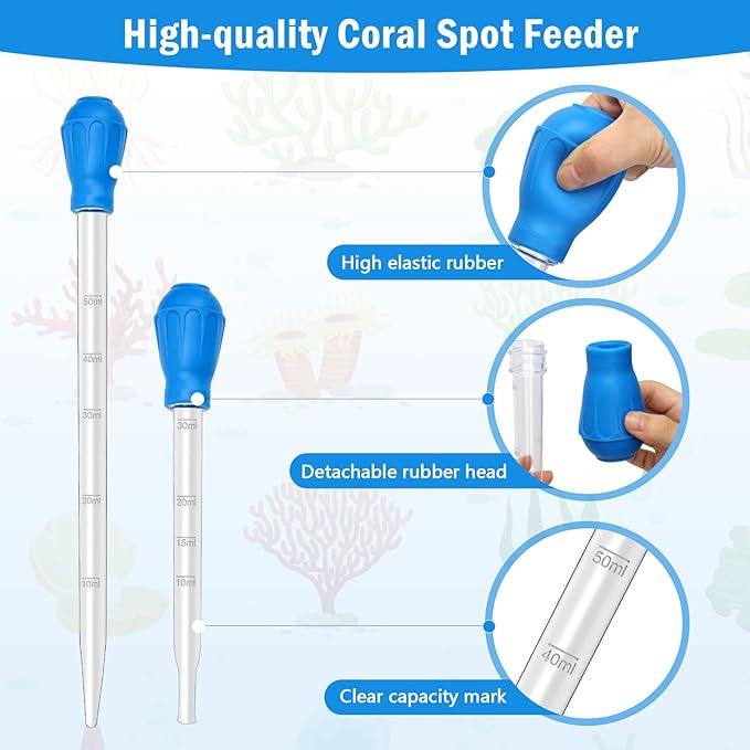 5 in 1 Aquarium Coral Feeder Kit, Luxiv 2 Pcs 60ml and 30ml Aquatic Reef Feeding Dropper with 10in Extender Pipe, 2 Pcs Stainless Steel Straight and Curved Aquarium Tweezers for Feeding Tong (Silver)