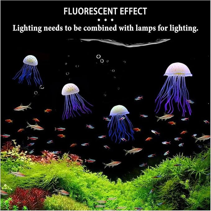 WishLotus Aquarium Jellyfish Decoration, Soft Silicone Glowing Aquarium Decorations Fluorescent Jellyfish with Suction Cup New Upgraded Simulation Aquarium Decor for Various Fish Tank (A, Purple)