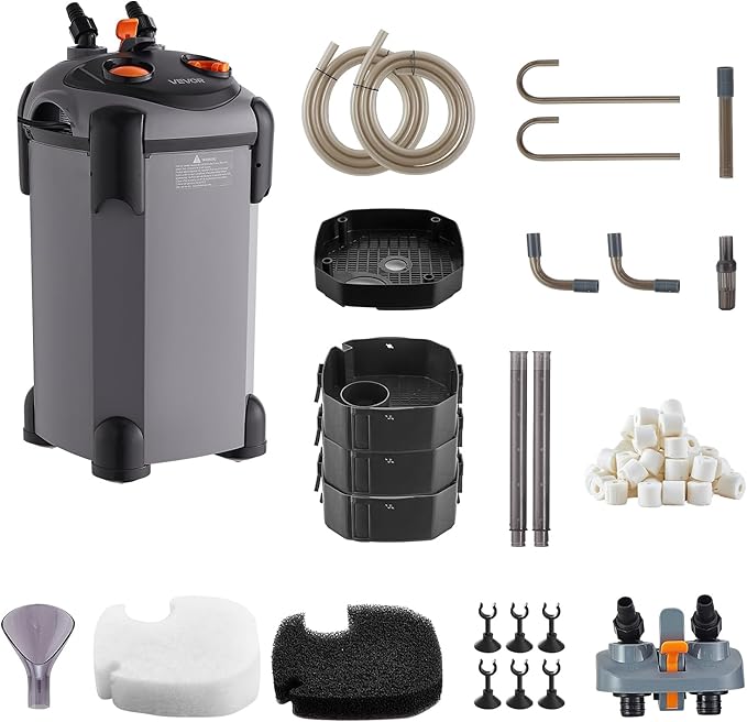 VEVOR 224.5GPH Canister Filter, 3-Stage External Aquarium Filter with Powerful Pump, Quite Water Circulation Cleaning Machine with Media for Fish Tanks and Aquariums Up to 55 Gallons, for Freshwater