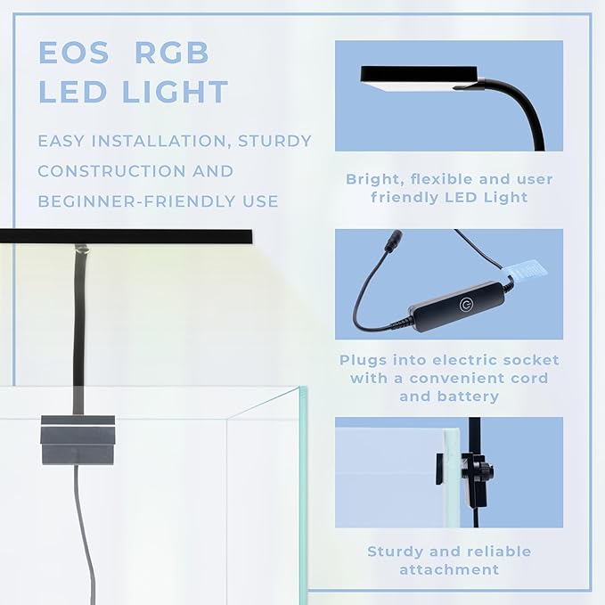 Aqua Worx EOS LED Aquarium Light - Adjustable Gooseneck With 7-Mode RGB Settings - Ideal for Planted Tanks, Fish Tanks, Nano Aquariums - N7 RGB