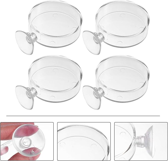 4pcs Aquarium Shrimp Feeder Dish Acrylic Fish Tank Feeding Bowls Round Clear Dishes Tray with Suction Cups Suitable for Fish Shrimp and Benthic Animals (Transparent)