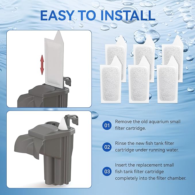Small Filter Cartridges Compatible with Koller Products Aquarium Internal Power Filters 2.5 to 7 Gallon, Small Fish Tank Replacement Filter Carbon Cartridges for Clean Aquarium Water, 6 Pack