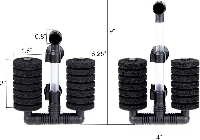 AQUANEAT 4 Pack Double Bio Sponge Filter, for Fry, Betta, Shrimp, Nano, Aquarium Fish Tank