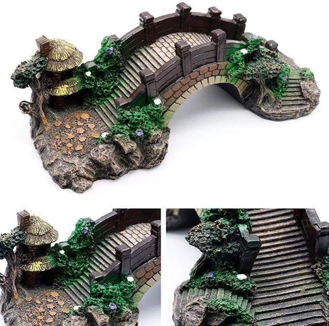 Aquarium Ornament Resin Arch Bridge Tree Pavilion Artificial Bridge Model for Garden Decor Fish Tank Landscape Accessories