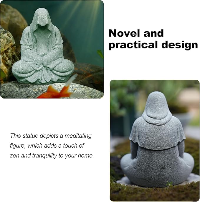 Fish Tank Buddha Statue Sandstone Ornament,Zen Garden Aquarium Decor,Meditating Statues for Underwater Landscaping
