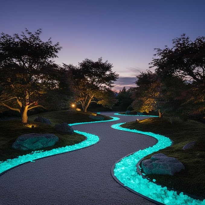 Shiny Stone Glow in The Dark Aquarium Neon Gravel Sand, Decorative Rocks for Fish Tank and Fairy Garden, Home Dec,305g/0.67lbs (3-5mm, Blue Green)