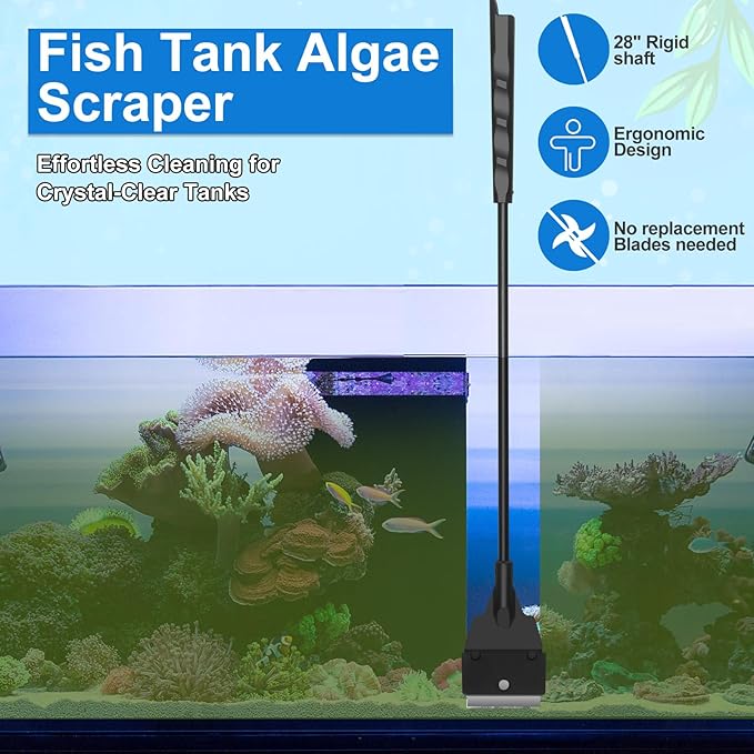Fish Tank Cleaning Kit Set of 4 Pieces, Aquarium Siphon Algae Scraper Aquarium Net Algae Remover for Fish Tank, Aquarium Cleaner Vacuum Suitable for Changing Water and Cleaning Fish Tanks