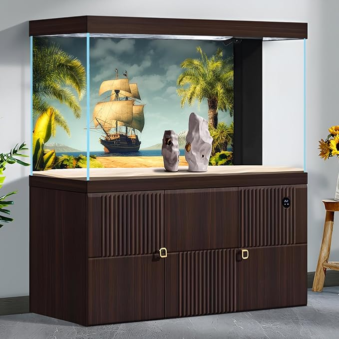 Tropical Island Aquarium Background Vintage Pirates Ship Lush Palm Trees Fish Tank Background Sunset Cloudy Blue Ocean Seascape Wonderland Terrarium Backgrounds for Tank Backgrounds Decors 24x16in