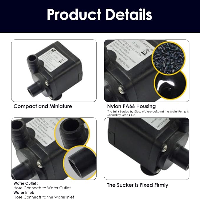 Mini DC 12V Brushless Submersible 350L/H JT-180A-12 Brushless Motor for Fish Water Cooling