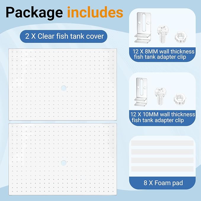 Colingmill 2 Pcs Aquarium Acrylic Fish Tank Lid Covers for 70/75/90/110 Gallon, 48 X18 Glass Cuttable Canopy Top Net, Anti-Jump Net with Clips (Each 22.68 x 16.93 x 0.1in)