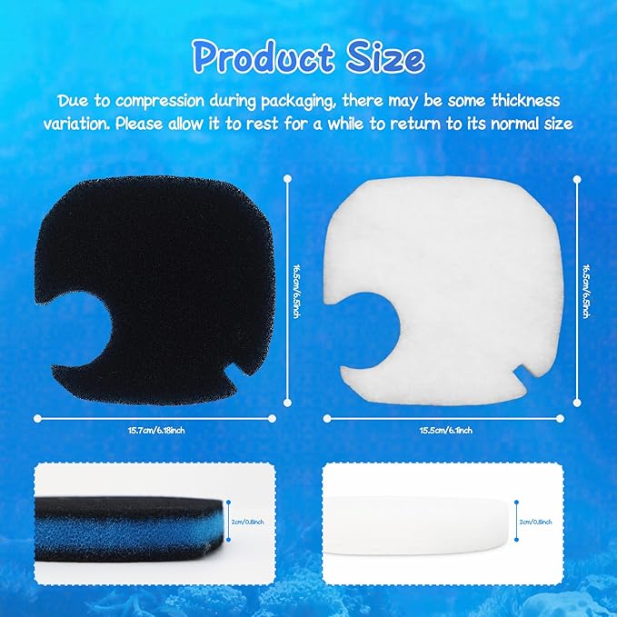 12 Pcs Canister Filter Pads Compatible with PONDFORSE 172/225/265GPH,Vacuum Compression Packaging Replacement Pads for AMOSIJOY Canister Filter(6 White Floss Pads & 6 Coarse Filter Pads)