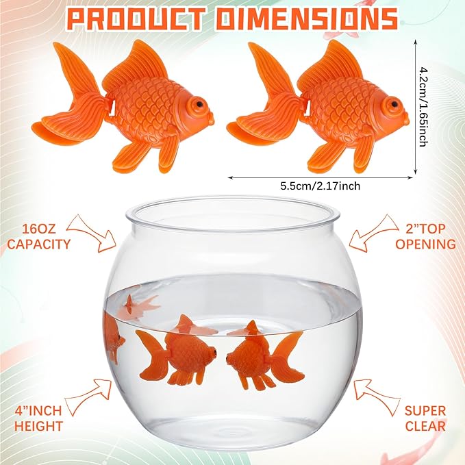 Bokon Nowruz Decorations Set Include 16 oz Plastic Fish Bowl with 3 Fake Plastic Goldfish Floating Aquarium Decor Gold Fish Tank Accessories for Nowruz Mahi Haftseen New Year Table Decoration