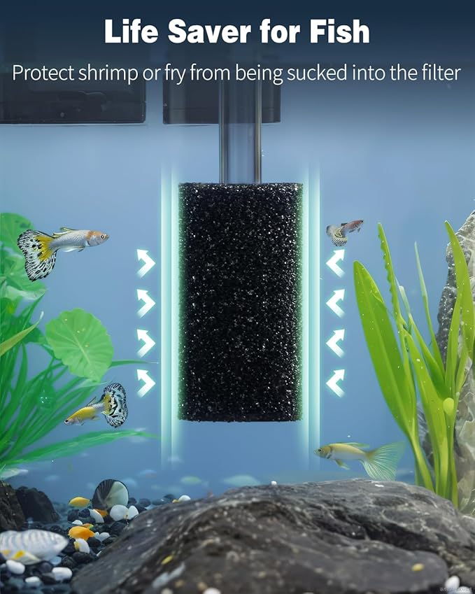 Pawfly 6 Pack Pre-Filter Sponge, 0.6" Aquarium Intake Filter Sponge Foam Cover Rolls for Small Fish Shrimp Fry Fish Tank Covers Accessories
