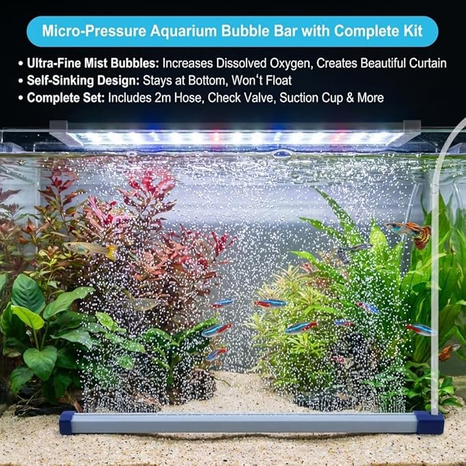 13.8 Inch Aquarium Bubble Strip, Quiet Oxygen Diffuser Bubble Curtain Wall, Self-Sinking Design, Fish Tank Bubbler Decorations for Freshwater Saltwater