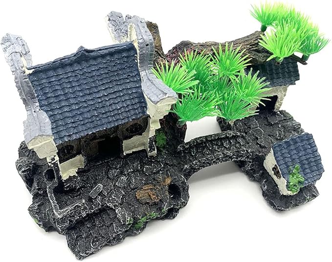 IBWell Classical Lifelike Chinese Landscape Resin Aquarium Castle Decorations Fish Tank Ornaments (River)