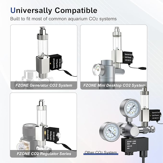 FZONE All-in-One CO₂ Solenoid Valve with Bubble Counter for CO₂ Aquarium System, Screw Connection