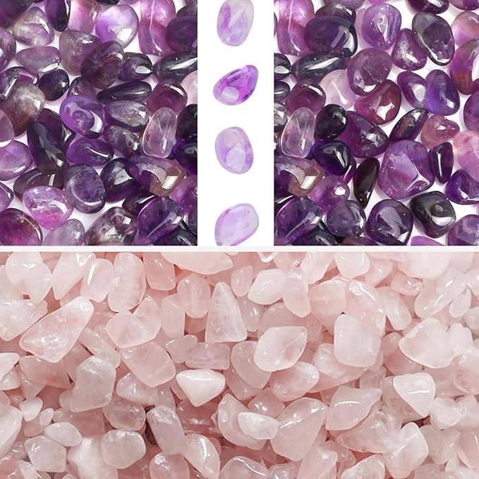 gemshan 2lb Rose Quartz Chips & 2lb Amethyts Chips Healing Crystal Stone for Aquarium Vase Plant Decoration Jewelry DIY