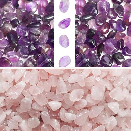 gemshan 2lb Rose Quartz Chips & 2lb Amethyts Chips Healing Crystal Stone for Aquarium Vase Plant Decoration Jewelry DIY