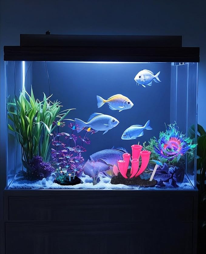ZtohPyo 4 Pieces Aquarium Fish Tank Decorations with Glowing Effect, Silicone Glow Artificial Ornament Coral Reef Plants for Aquarium Decoration Small and Large Fish Bowl Decor Accessories