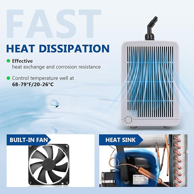 BAOSHISHAN 42gal Aquarium Chiller, 1/10 HP Axolotl Cooler, Special Quiet Design Refrigeration Compressor for hydroponics, Coral Reef, Fresh & Sea Tank (42gal/160L)