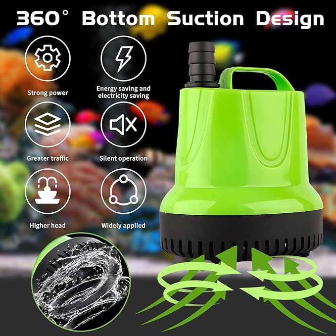40W Submersible Water Pump for Aquarium, Pond, Pool Draining, Fish Tank - Small Water Change Pump, Mini Water Circulation Pump for Outdoor Fountains, Hydroponics, and Waterfalls