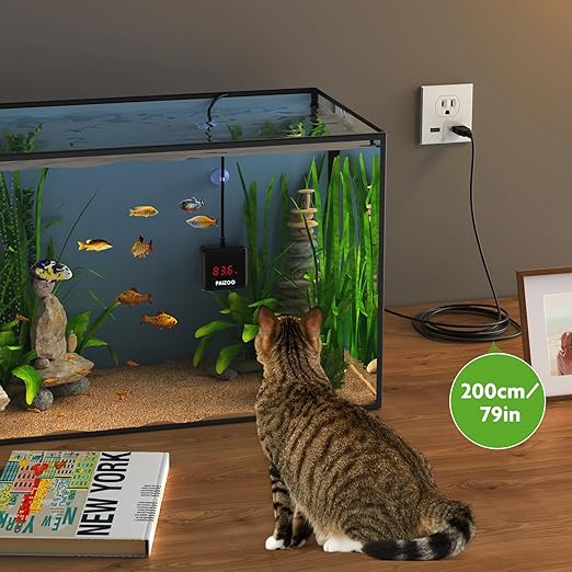 PAIZOO Aquarium Thermometer, LED Digital Thermometer for Fish Tank with USB Power, Highly Accurate Waterproof Temperature Gauge with Suction Cup and 6.5ft Power Cord for Saltwater and Freshwater