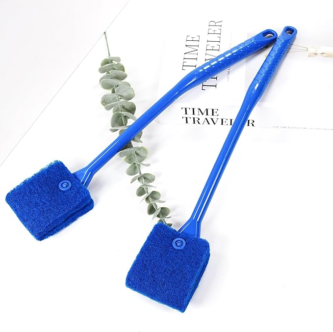 2PCS Fish Tank Cleaning Tools, Aquarium Double Sided Sponge Brush, Fish Tank Cleaner with Long Handle