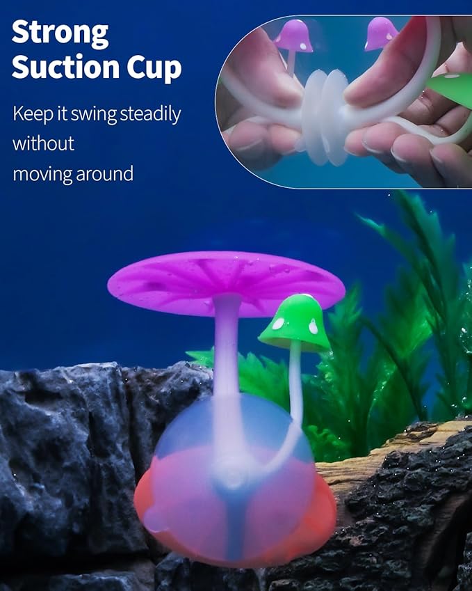 Uniclife Betta Mushroom Hammock Soft Aquarium Rest Bed Fish Breeding Playing Pad with Suction Cup Silicone Ornament Decoration Colorful Lifelike Decor for Fish Tank Landscape, 2 Pack